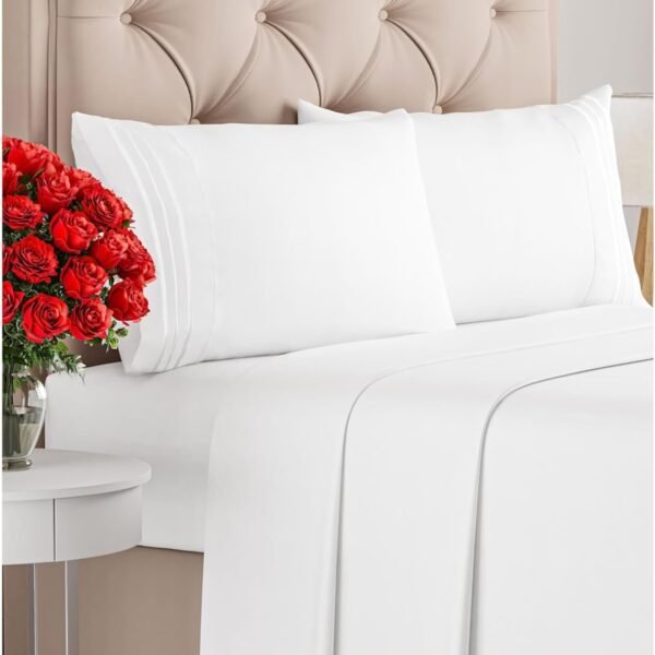 Queen Size 4 Piece Sheet Set - Comfy Breathable & Cooling Bed Sheets Set - Hotel Luxury Bedding for Women. Men. Kids & Teens - Deep Pockets. Easy Secure Fit. Soft and Wrinkle Free - Oeko-Tex - White