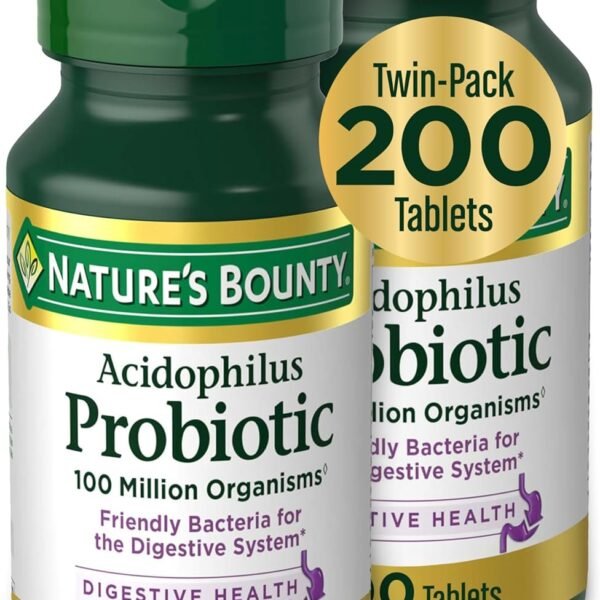 Nature's Bounty Acidophilus Probiotic. Daily Probiotic Supplement. Digestive Health. 200 Tablets. Twin Pack