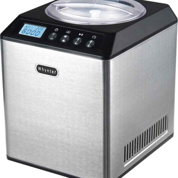 Whynter Ice Cream Maker Machine Automatic 2.1 Qt. Upright with Built-In Compressor. LCD Digital Display & Timer. No Pre-Freezing. ICM-201SB. Stainless Steel
