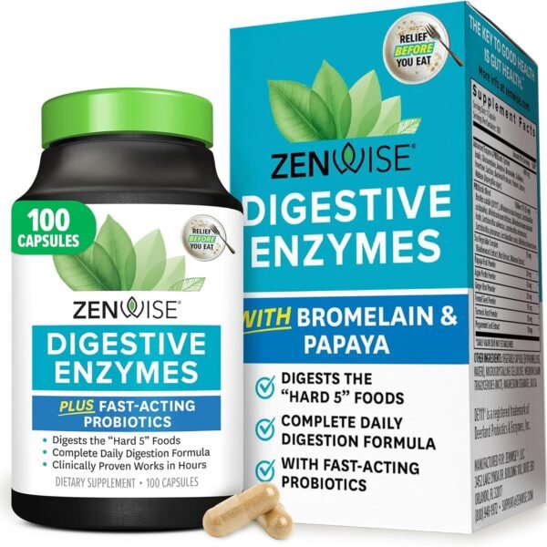 Zenwise Health Digestive Enzymes and Bromelain for Gut Health - Probiotic Multi Enzymes with Prebiotics and Probiotics for Women and Men for Digestive Health and Bloating Relief for Digestion - 100 CT